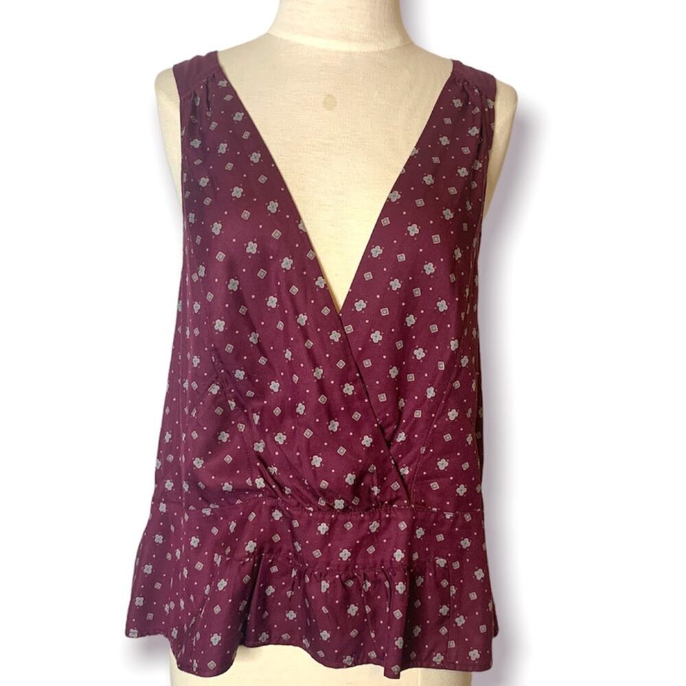 Marc Jacobs Burgundy Floral Print Sleeveless Peplum Blouse